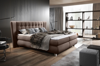 99rooms Florian Boxspringbett 140x200 cm Kunstleder MADRYT Braun Taschen-Federung