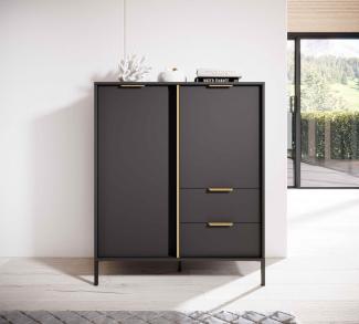 Furnix Sideboard LARSONS 1032D2SA Highboard Flügeltüren Schublade Anthrazit, B103,3 x H123,4 x T39,5 cm, Metallbeine