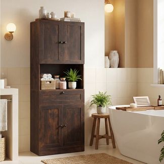 COSTWAY Badkommode, Hochschrank Bad mit 4 Türen Küchenschrank 171,5 cm