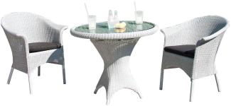 Sonnenpartner 3-teilige Sitzgruppe Cayman & Bonaire Ø 90 cm Polyrattan white-washed Glas Gartenstuhl