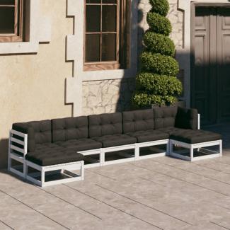 vidaXL 7-tlg. Garten-Lounge-Set mit Kissen Weiß Massivholz Kiefer 3077125