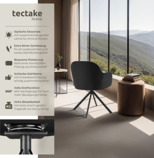 tectake Esszimmerstuhl Samt-Drehstuhl Lona mit dicker Polsterung (Set, 4 St), Extra feiner Samtbezug für superweiche Haptik