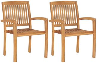 Garten-Essstühle 2er Set | Gartenstühl Stapelbar Teak Massivholz
