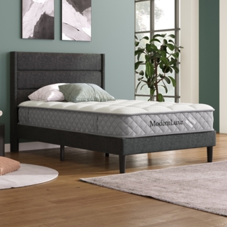 Polsterbett, Bettgestell mit Lattenrost & Kopfteil gepolstertes Doppelbett Textilbezug Leinen Jugendbett, Stoff, Grau, 90x200 cm