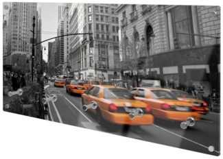 banjado Garderobenleiste Glas New York Taxi (Wandgarderobe, mit verchromten Haken), inkl. Montagematerial
