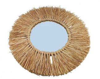 Spetebo Wandspiegel Wand Spiegel rund mit Bast Rahmen - Ø 57 cm (1 Wandspiegel, 1-St, Wandspiegel mit Umrandung aus Bast), Dekorativer Wandspiegel mit Umrandung aus Bast