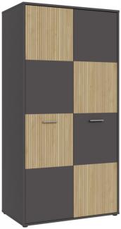 Kleiderschrank QUADRO Schrank Wolfram grau / Lamellen Eiche hell ca. 94 x 185 x 53 cm