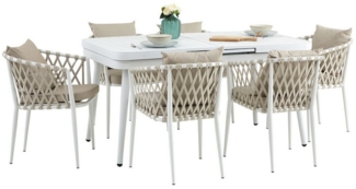 IDIMEX Garten-Essgruppe SUNNY, Gartenmöbel Set mit 6 Stühlen & ausziehbarem Tisch weiß/beige