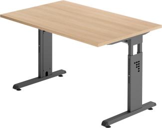 bümö® Schreibtisch O-Serie höhenverstellbar, Tischplatte 120 x 80 cm in Eiche, Gestell in graphit