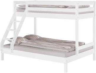 Doppel-Etagenbett 140x200 und 90x200 Erwachsenen-Stockbett Kiefer Massivholz weiß V-60.18W-09-14Rollrost und Matratze inkl.