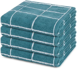 Ross Sensual Skin Karo 4 tlg. Frottier-Set - 4 X Handtuch (50 X 100cm) - 500 - Pazifik