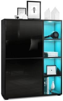 Highboard Schrank Anrichte Cuba mit 8 Fächern, Korpus in Schwarz matt / Fronten in Schwarz Hochglanz, mit RGB LED Beleuchtung