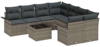 vidaXL Gartensofa-set mit Kissen 9 pcs Grau Poly-Rattan 3345299
