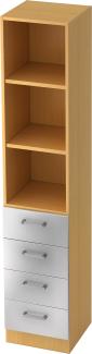 bümö office Aktenschrank Regal mit Schubladen, Büroschrank schmal aus FSC-Holz, 40cm breit in Buche/Silber - Aktenregal & Schubladenschrank mit Chromgriffen, Büro Möbel Schrank System, 7600-6-S-CE