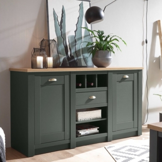 Landhaus Sideboard CINCINNATI-61 in grün mit Wotaneiche, B/H/T: 152/83/45cm