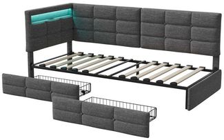 Furnishings Home Polsterbett Doppelbett Daybett Tagesbett Mit LED-Beleuchtung 90x200 cm (1-tlg), (Mit Steckdose & USB&TYPE-C Geeignet für Jungen und Mädchen)Schlafsofa