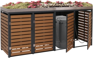 4er Mülltonnenverkleidung HWC-K14, Mülltonnenbox mit Pflanzkasten, 124x265x84cm WPC Edelstahl 132kg ~ Teak-Optik