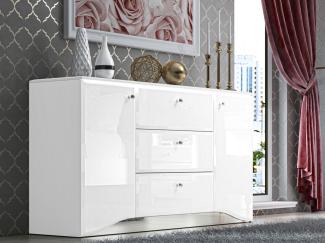 Sideboard Glamour Kommode 160 x 41 x 85 cm MDF weiß Hochglanz