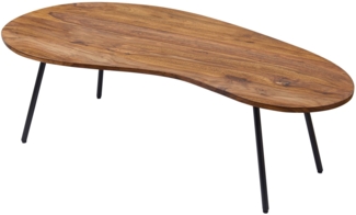 Design Couchtisch WL5.617 122 x 36 x 63 cm Sheesham mit Metallbeinen Schwarz, Nierentisch Massivholz, Holztisch Tischbeine Metall, Cooler Massivholztisch, Tisch Flach Modern