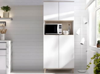 Vente-unique - Küchenschrank mit 4 Türen & 1 Ablage - Weiß & Eichefarben - WAJDI