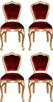 Casa Padrino Luxus Barock Esszimmer Set Bordeauxrot / Gold 45 x 46 x H. 99 cm - 4 handgefertigte Esszimmerstühle - Barock Esszimmermöbel