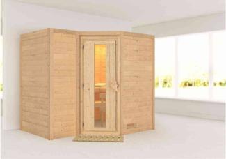 Karibu Sauna Innenkabine Sahib Innensauna 3 Sitzbänke aus Holz Saunakabine mit 40 mm Wandstärke Dampfsauna mit Montagematerial