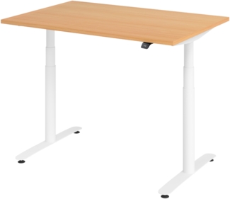 bümö elektrisch höhenverstellbarer Schreibtisch 120x80 cm mit Memory, Bluetooth & App-Steuerung - Schreibtisch höhenverstellbar elektrisch , elektrischer Schreibtisch Buche, Gestell weiß, XDLR-12-6-W