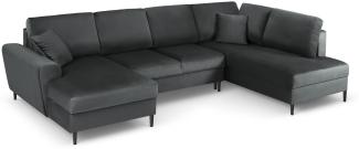 Micadoni 7-Sitzer Samtstoff Panorama Sofa Rechts mit Box und Schlaffunktion Moghan | Bezug Dark Grey | Beinfarbe Black C...