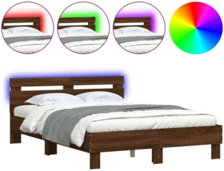 vidaXL Bettgestell mit Kopfteil LED-Beleuchtung Braun Eichen-Optik 3207580