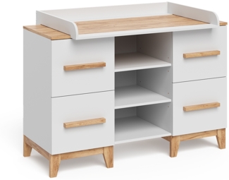 Wickelkommode Malia Weiß/Artisan 133 x 98 cm XL mit 4 Schubladen Vitalispa