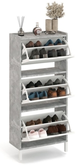 KOMTO Schuhschrank Madrid 3 Schmal Schuhregal Geschlossen mit 3 Klappen Einfache Montage Shoe Cabinet 55 x 25 x 124 cm (BxTxH)