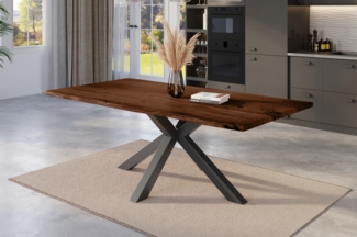 Esstisch Baumkante massiv Akazie nussbaum 180 x 90 cm Spider-Gestell schwarz Kalea 77144582