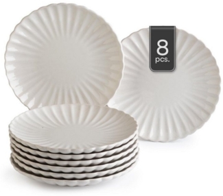 HIT Trading Dessertteller GROOVES, Ø 19,5 cm, Creme, Steingut, (8 St), Spülmaschinengeeignet