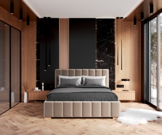 thematys Polsterbett Bett Stauraumbett Velours 90x200, 120x200, 140x200, 160x200, 180x200cm (MADE IN EU - mit hochwertigem Velours Bezug, Bettrahmen, Bett, Optional mit Matratze bestellbar, mit großen gepolsterten Kopfteil, mit Bettkasten zum aufklappe...