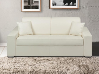 Vente-unique - Schlafsofa 3-Sitzer - Liegefläche mit Lattenrost mit breiten Latten: 140 cm - Matratze: 18 cm - Kunstleder - Weiß - EMIR