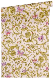 Versace Designer Barock Vliestapete Butterfly Barocco 343254 Rosa / Mehrfarbig / Gold - Design Tapete - Luxus Qualität