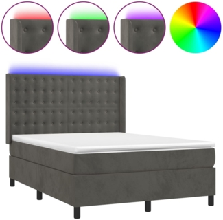 vidaXL Boxspringbett mit Matratze & LED Dunkelgrau 140x200 cm Samt 3139806