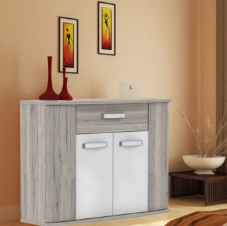 Kommode "Rondino" Anrichte 99cm sandeiche - weiß Hochglanz