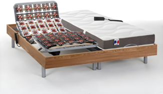 Vente-unique - Relaxbett elektrisch mit Tellermodulen - Matratzen 100% Latex mit 3 Zonen - 2 x 70 x 190 cm - Holzfarben hell - JUPITER von YSMÉE