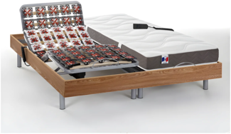 Vente-unique - Relaxbett elektrisch mit Tellermodulen - Matratzen 100% Latex mit 3 Zonen - 2 x 70 x 190 cm - Holzfarben hell - JUPITER von YSMÉE