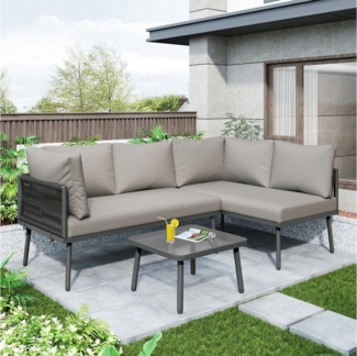 TavilaEcon Gartenlounge-Set L-förmiges Gartenmöbel-Set aus Eisen, (3-tlg), inkl. Sitzkissen, verstellbaren Füßen & Tisch