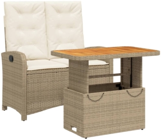 vidaXL 2-tlg. Garten-Essgruppe mit Kissen Beige Poly Rattan 3277358