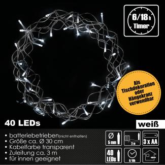 40 LED Metallkranz Ø 30 cm Weihnachtskranz Lichterkette Batterie Deko weiß