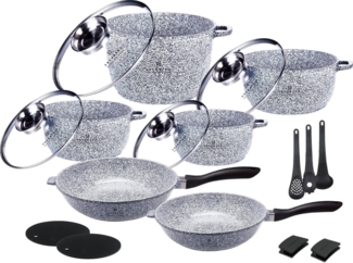 Edenberg Topf-Set Schöne graue Töpfe in verschiedenen Größen Pfannen Steinbeschichtung, Aluminiumguss, Aluminium, Edelstahl, Keramik (Multifunktional, geeignet zum Kochen, Braten und Backen!, 17-tlg, Es ist eine perfekte Geschenkidee für jeden Anlass),...