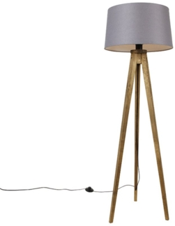 Qazqa Stehlampe Tripod_classic, ohne Leuchtmittel, E27, Grau, Landhaus, Holz, 1-flammig