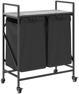 vidaXL Wäschekorb 2 Fächer mit Rollen Grau Sonoma 859098