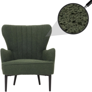 Lounge-Sessel HWC-K37, Cocktail-/Ohrensessel Polsterstuhl Retro Vintage Stoff Bouclé (600g/m²) Öko-Tex ~ grün