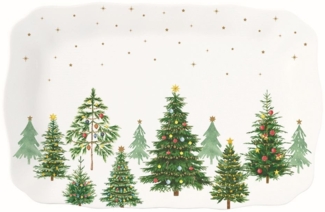 EasyLife Servierteller Festive Trees, Porzellan, Handwäsche Empfohlen, Weiß, Motiv: Tannebäume