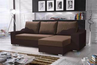 Ecksofa Sofa COLLIN mit Schlaffunktion Schwarz / Braun Ottomane Rechts