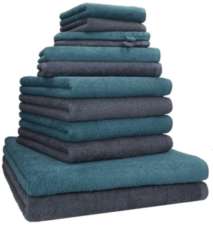 Betz Handtuch Set 12 TLG. Handtuch Set BERLIN Farbe dunkelgrau - taubenblau, 100% Baumwolle (12 Teile, 12-St)